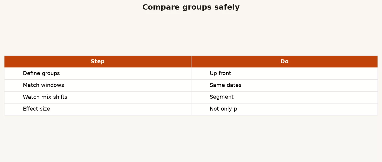 Comparing groups without fooling yourself 2 Diagram showing overall rate split into composition mix and within-group rates for fair comparison