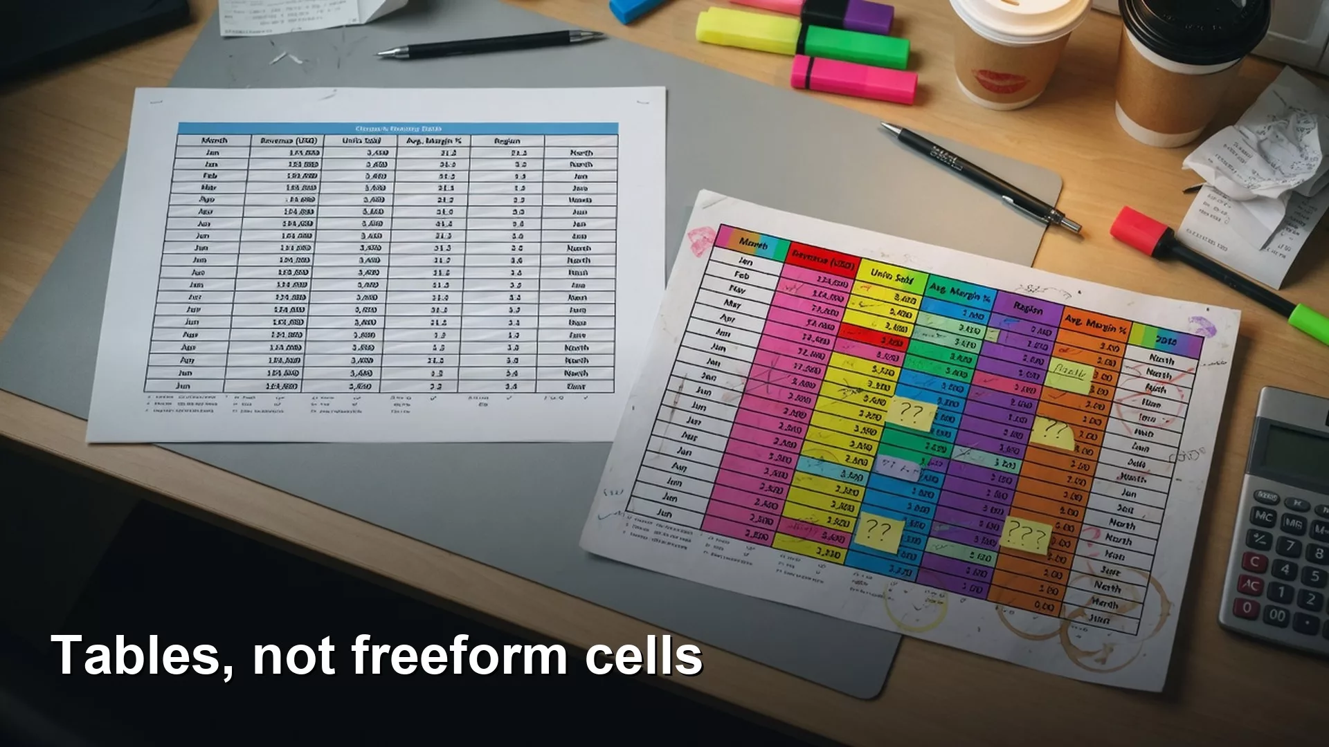 Tables, not freeform cells