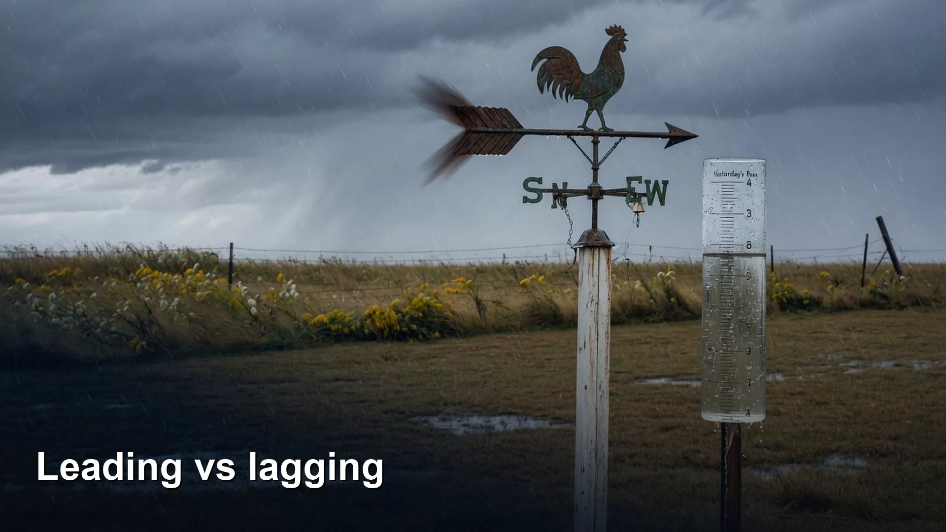 Editorial featured image for Leading vs lagging indicators. Title text reads Leading vs lagging indicators.