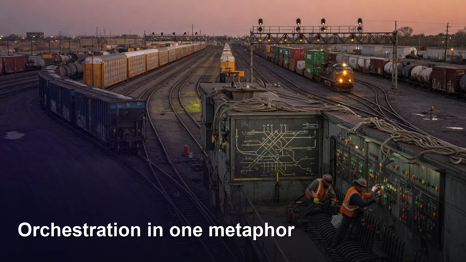 Editorial featured image for Orchestration in one metaphor. Title text reads Orchestration in one metaphor.