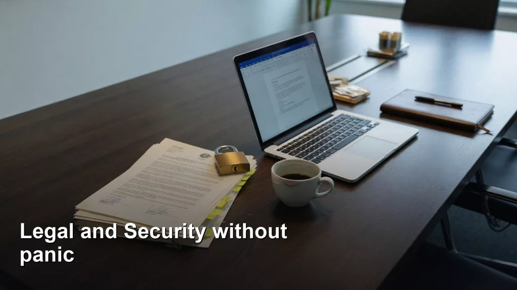 Editorial featured image for Working with Legal and Security without panic. Title text reads Working with Legal and Security without panic.