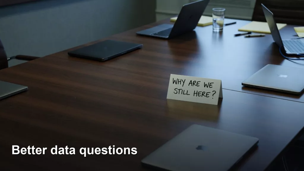 Editorial featured image for How to ask better data questions in meetings. Title text reads How to ask better data questions in meetings.