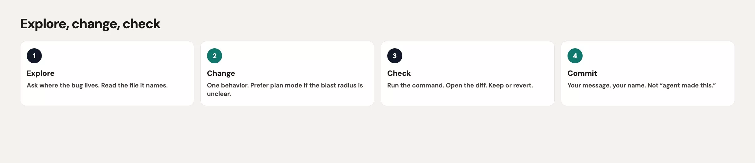 Grok Build loop: ask with a boundary, explore with at-files, change one thing, then run and read the diff.