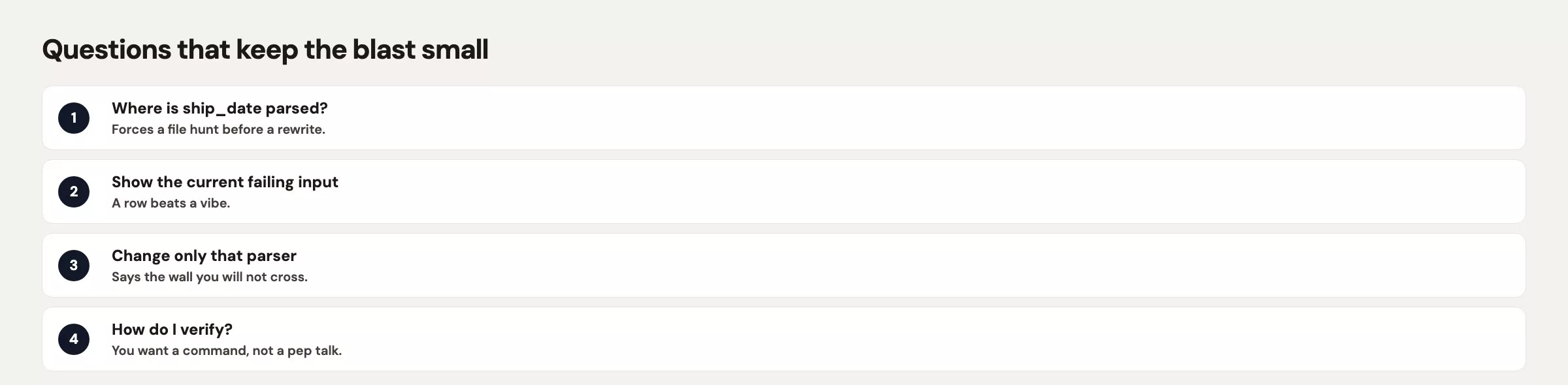 Explore questions that stay read-only: where is ship_date written, what is the format string, who calls it, what must stay untouched.