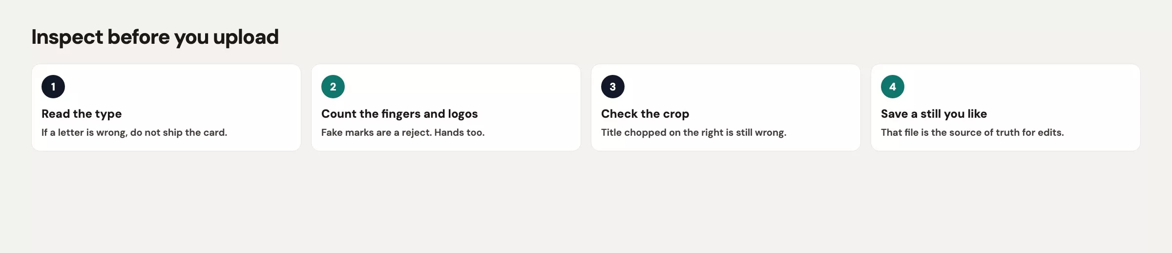 Inspect pass after an Imagine generate: zoom to 100 percent, read every letter, count hands, hunt fake logos, then keep, edit, or kill the file