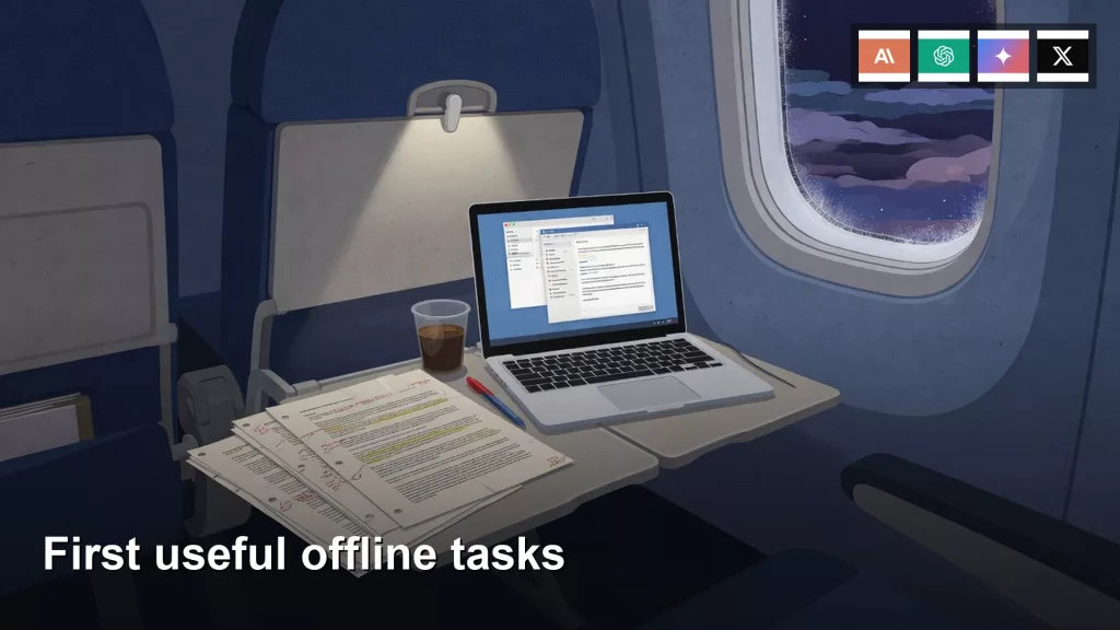 Featured image: First useful offline tasks. Editorial illustration for Analytics Made Simple.