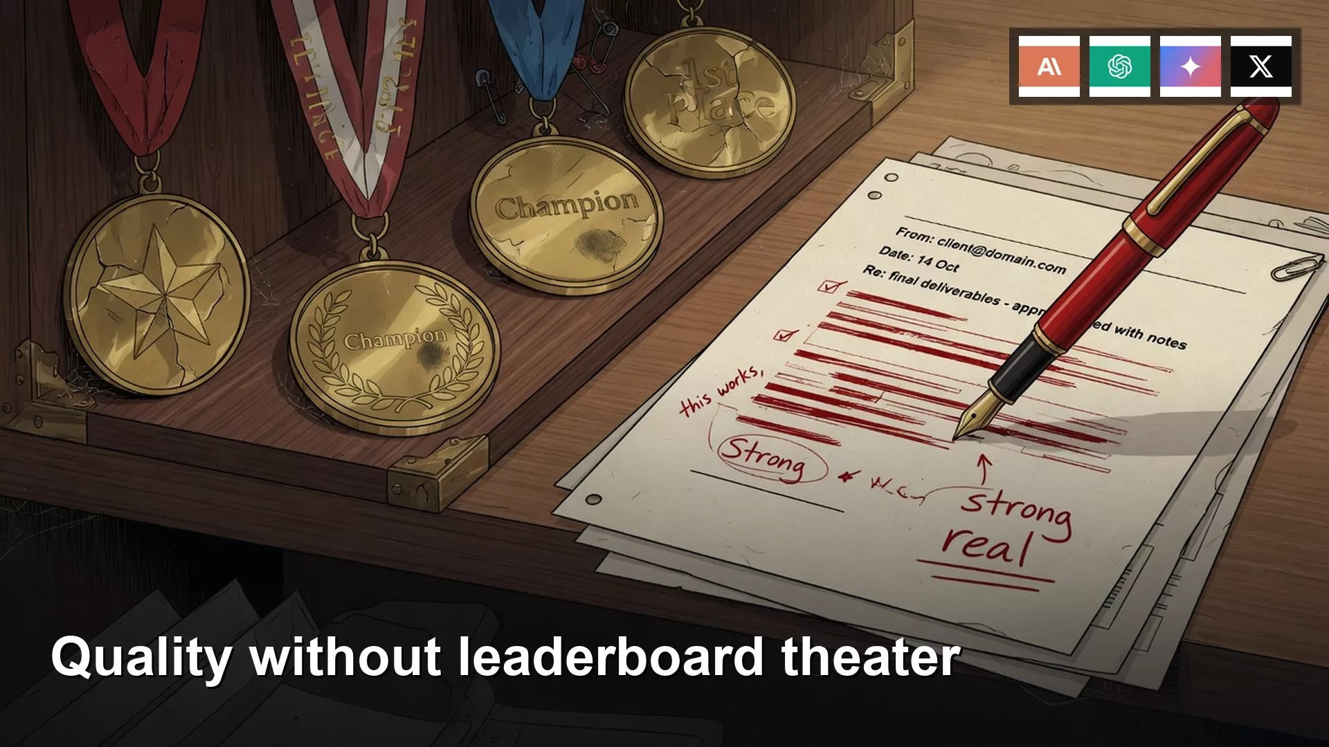 Featured image: Quality without leaderboard theater. Editorial illustration for Analytics Made Simple.