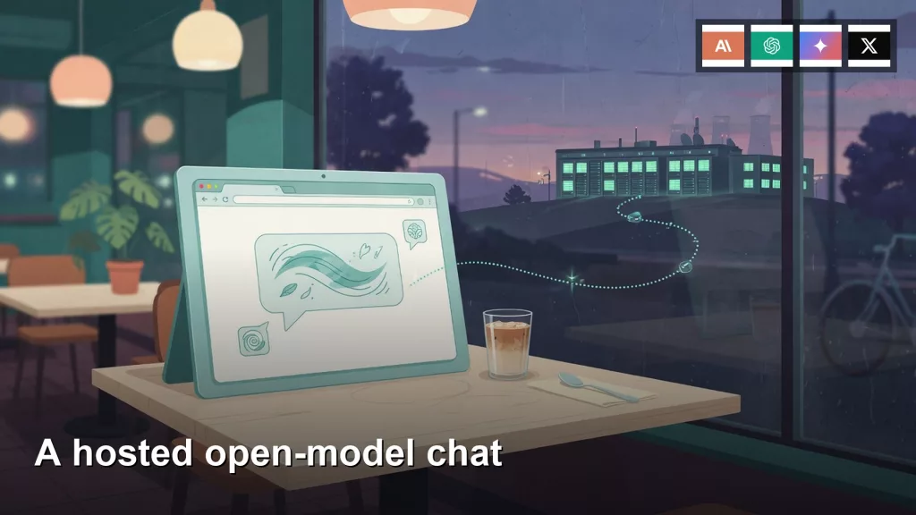 Featured image: A hosted open-model chat. Editorial illustration for Analytics Made Simple.