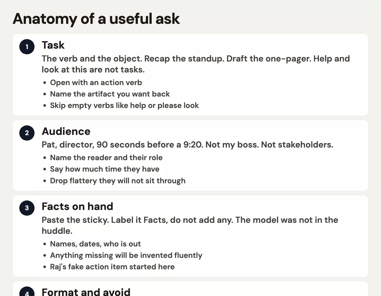 Anatomy of a useful ask