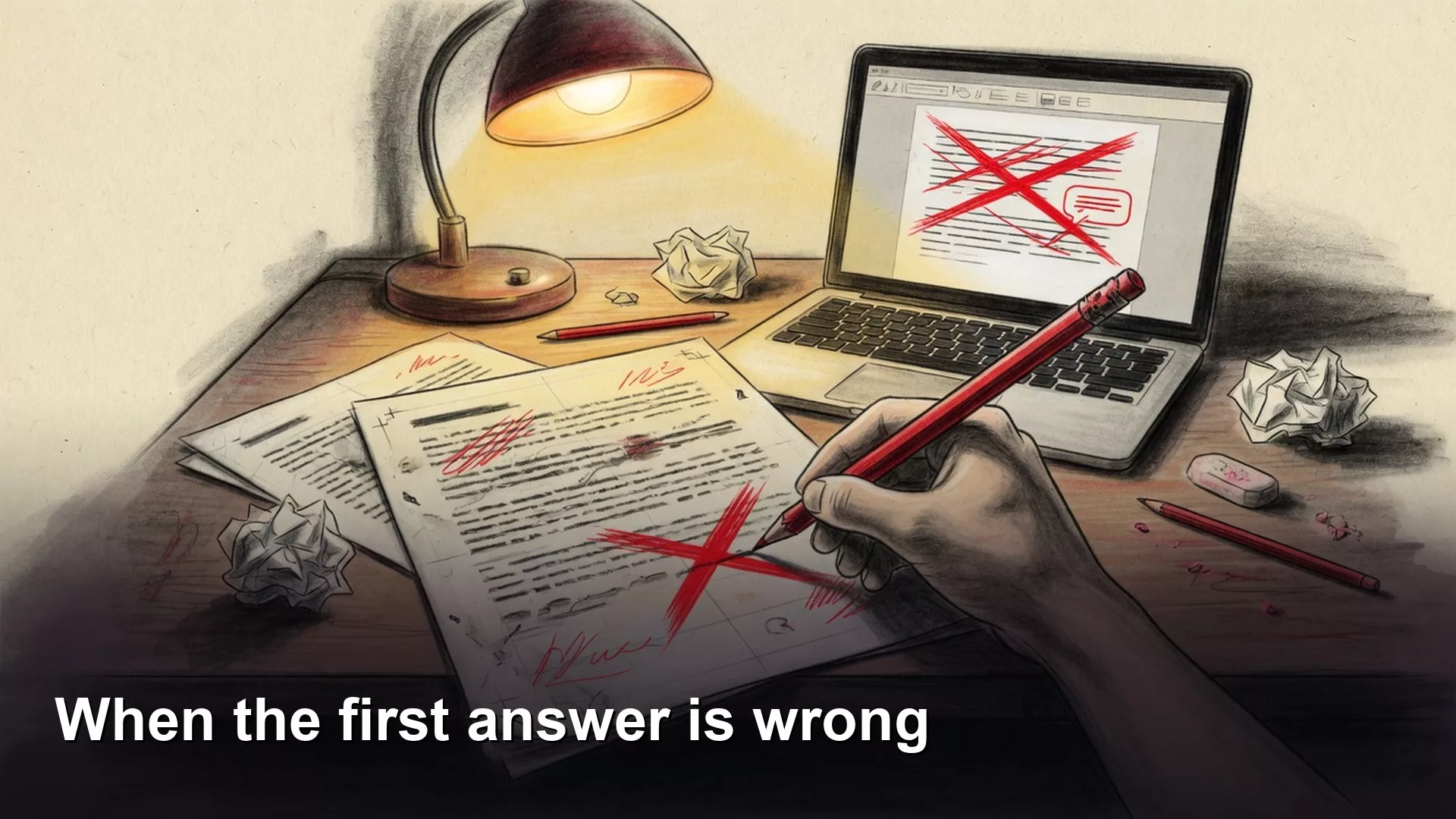 Featured image: When the first answer is wrong. Editorial illustration for Analytics Made Simple.