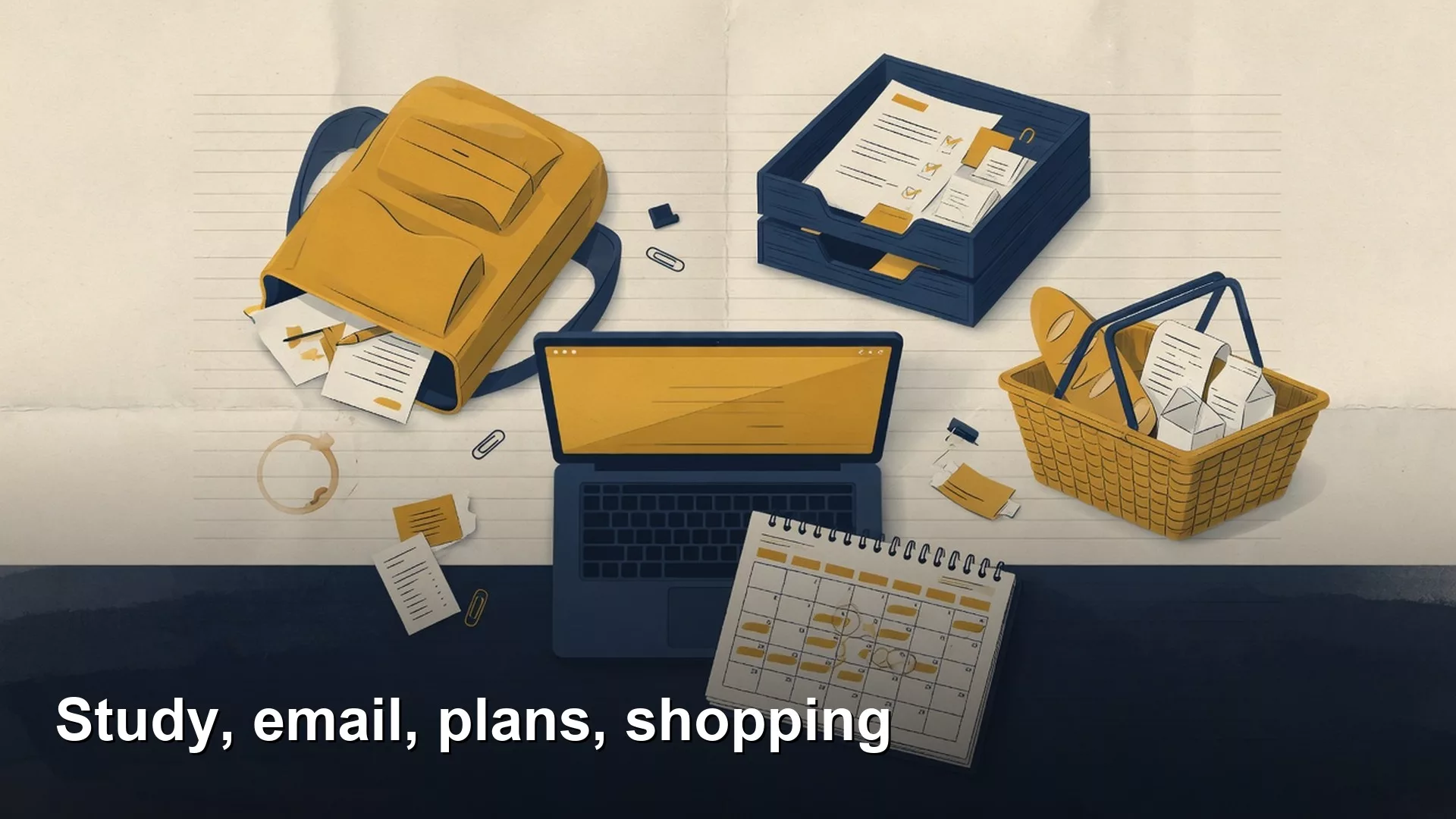 Featured image: Study, email, plans, shopping. Editorial illustration for Analytics Made Simple.