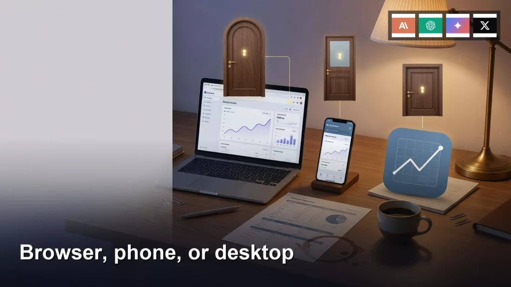 Analytics Made Simple 5 Featured image: Browser, phone, or desktop. Editorial illustration for Analytics Made Simple.