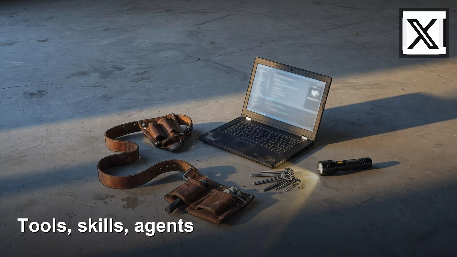 Grok Build tools, skills, and agent workflows, with the official product logo. Editorial illustration for Analytics Made Simple.