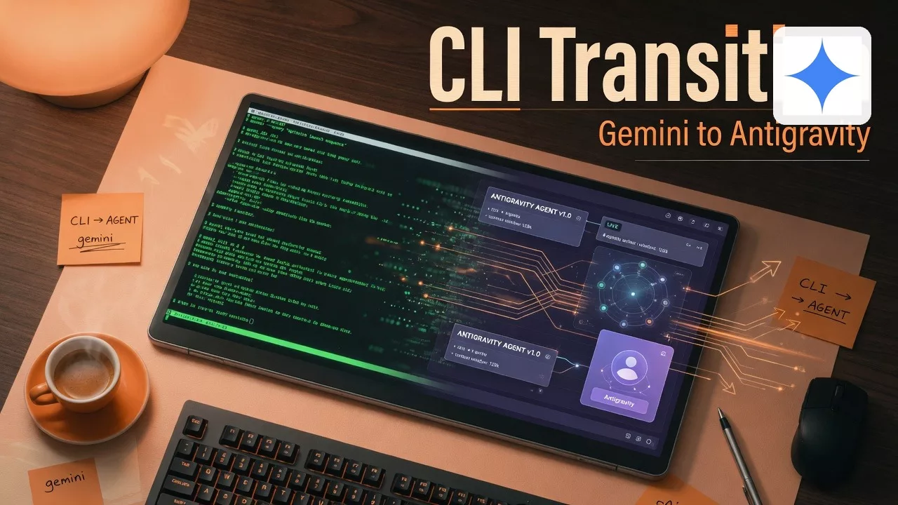 Gemini CLI and Antigravity CLI (what replaced what), with the official product logo. Editorial illustration for Analytics Made Simple.