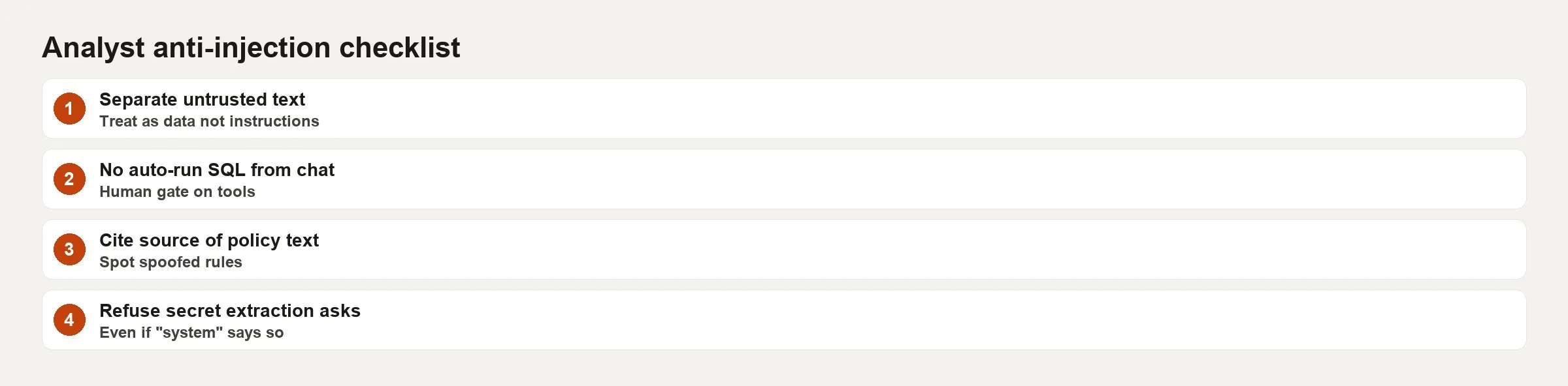 Prompt injection checklist for data teams: trust boundaries tools human gates and logging