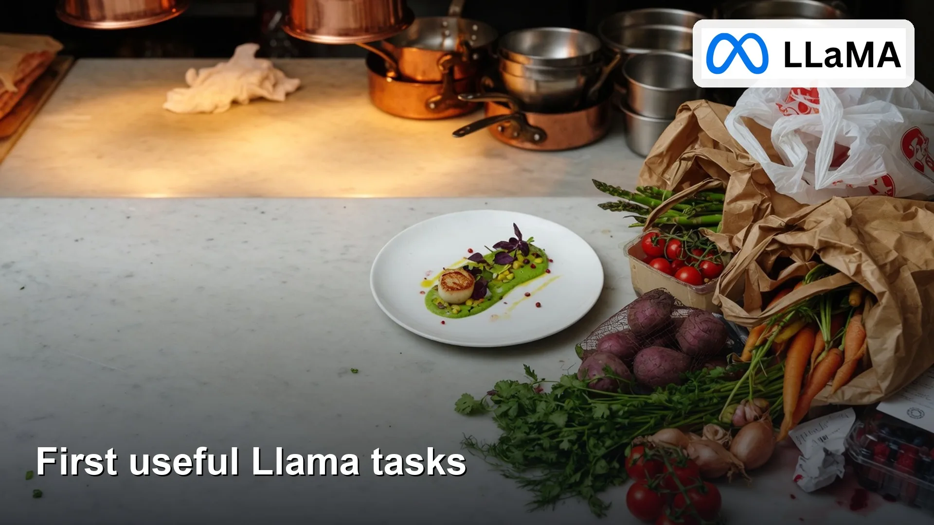Featured image: First useful Llama tasks, with the official Llama (LLaMA) lockup. Editorial illustration for Analytics Made Simple.