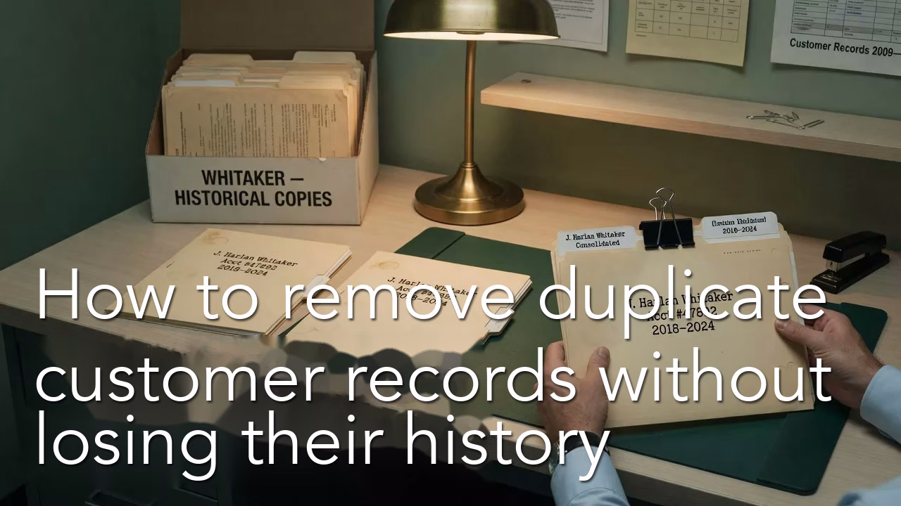How to remove duplicate customer records without losing their history